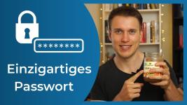 Links im Bild die Grafik eines geschlossenen Schlosses, daneben mehrere ***, die ein Passwort repr&auml;sentieren. Darunter Text "Einzigartiges Passwort". Rechts im Bild der l&auml;chelnde Alexander Baetz mit einem Schraubglas Schokoaufstrich in der linken Hand.
