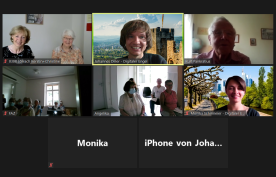 Zoom Meeting in L&ouml;rrach; Teilnehmende sind in kleinen Rechtecken neben- und untereinander abgebildet