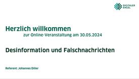 Bildschirmfoto von der Startseite der Pr&auml;sentation mit dem Text Herzlich willkommen! Desinformation und Falschnachrichten