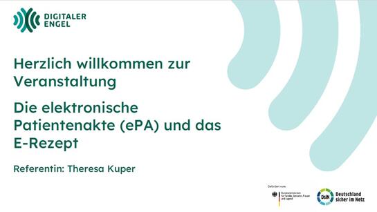 Das Deckblatt der Powerpoint-Pr&auml;sentation zum Thema elektronische Patientenakte und E-Rezept