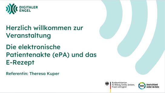 Die Startfolie der Pr&auml;sentation zum Thema "elektronische Patientenakte und E-Rezept"